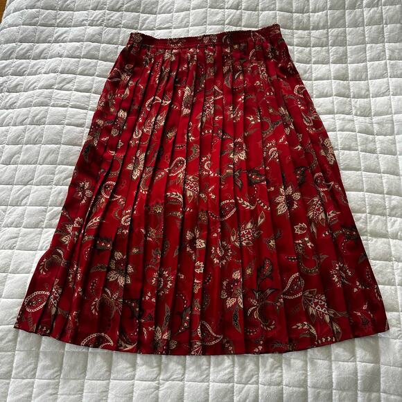 Vintage ALFRED DUNNER Womens Skirt 14 Red Floral Pleated Midi Modest Retro 90s - Picture 2 of 10